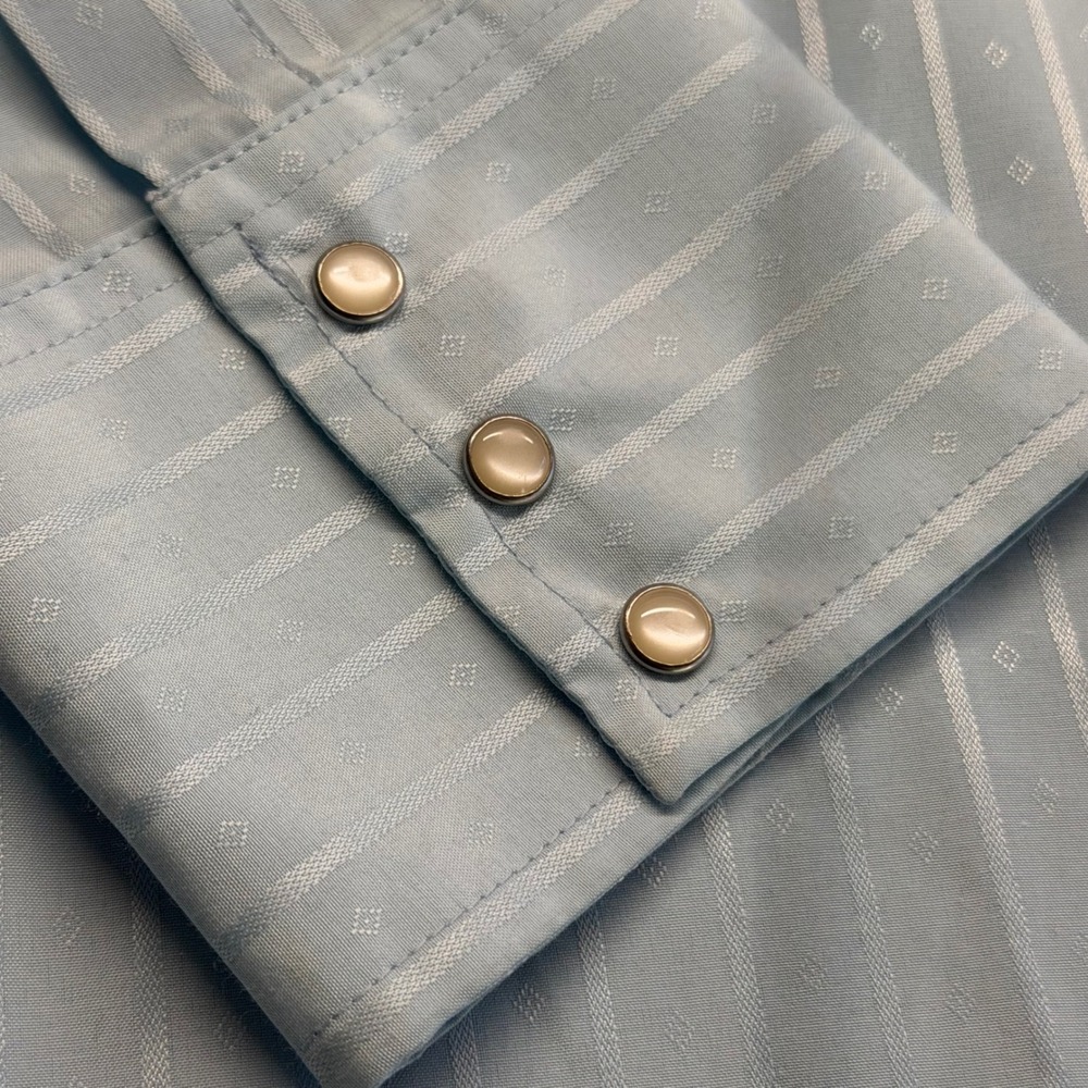 Wrangler Shirt Mens XXL Blue 75222BL Western Pearl Snap Jacquard Stripe LS - Picture 3 of 8